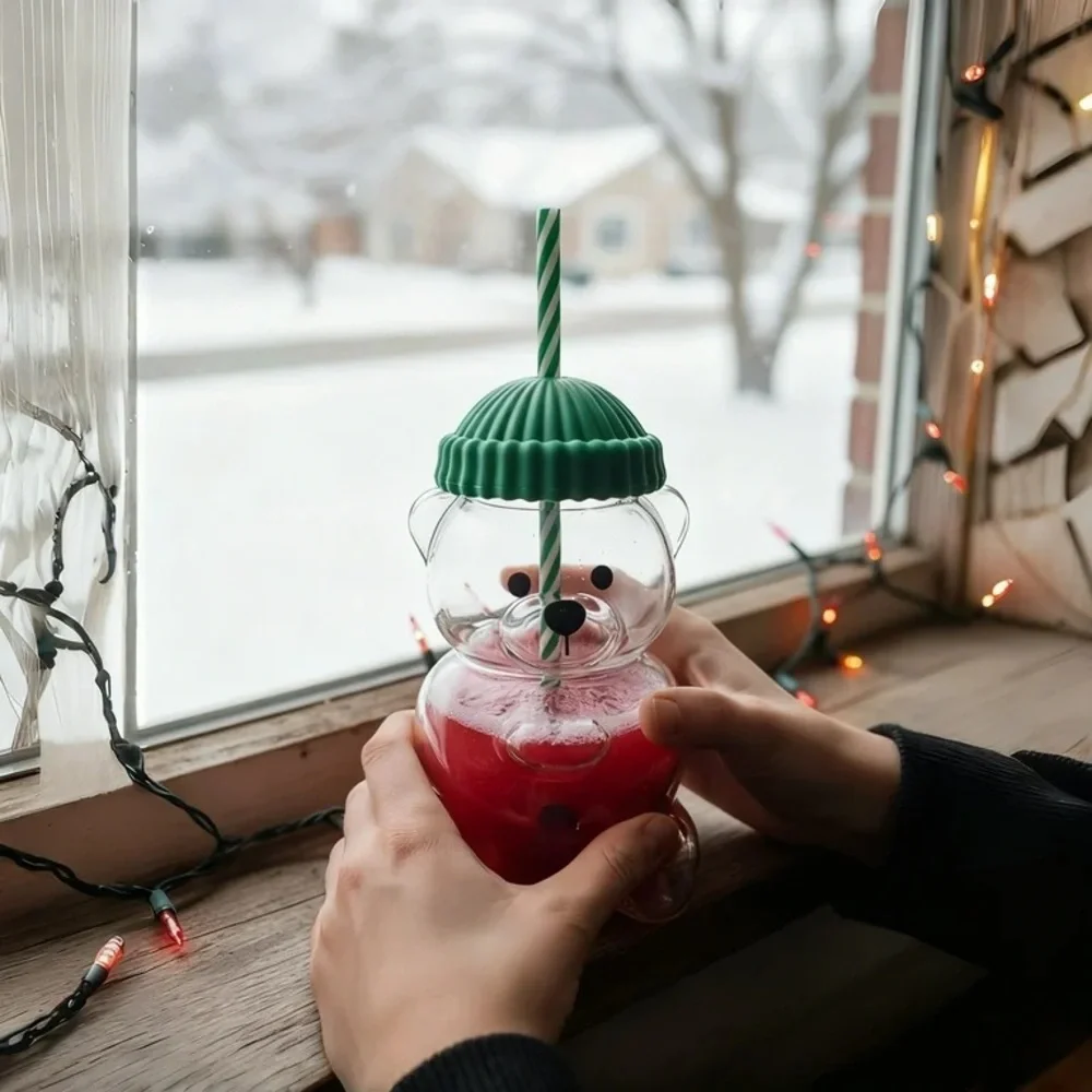 Green Bear Shaped Party Cup with Straw